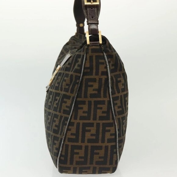 FENDI Zucca Canvas Shoulder Bag Black Brown gold Auth 141407 - Picture 6 of 16
